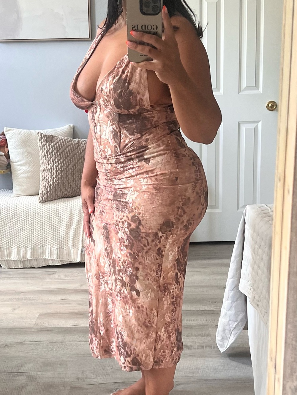 Fashion Nova Blush Marble Midi Dress
